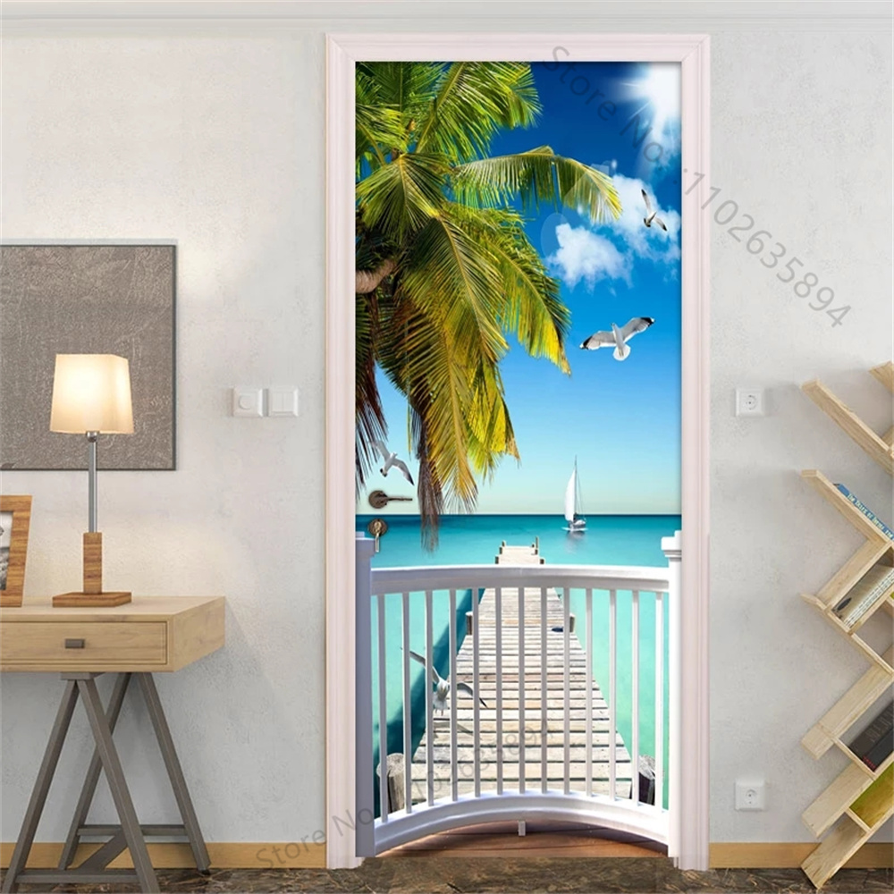 Natural Scenery Beach Waterfal - Full Cover Adhesive ulasan dan harga